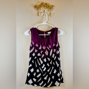 Calvin Klein Purple, White, and Black Geometric Sleeveless Blouse. Size S